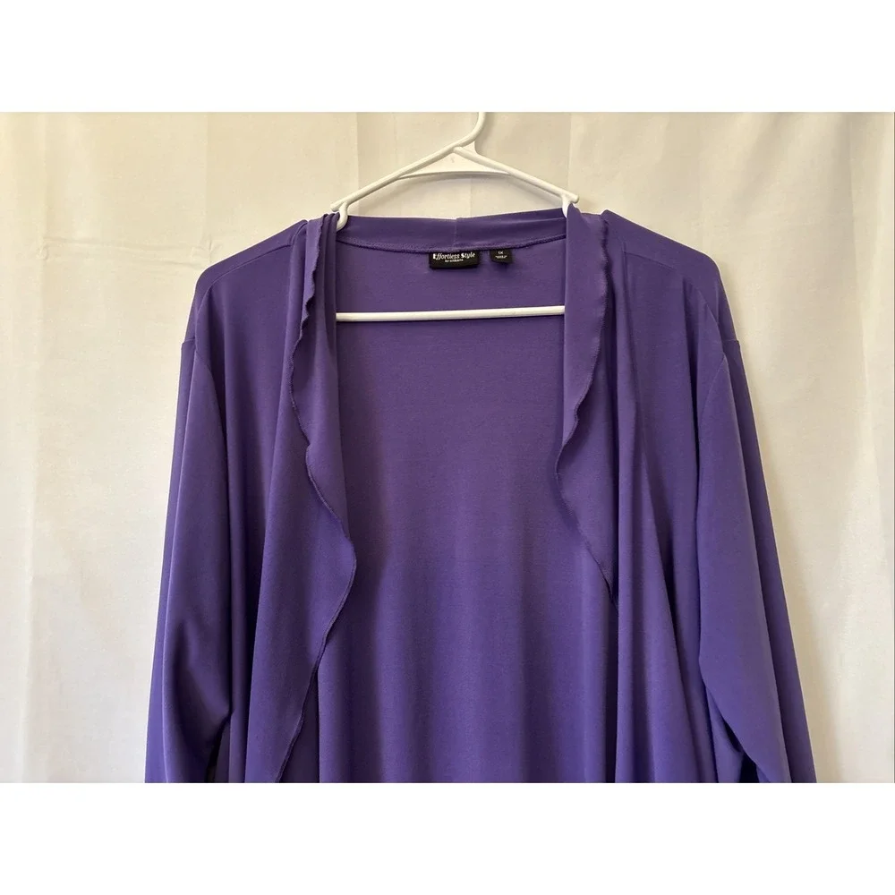 Purple Open Front Cardigan Boho Lagenlook Cascading Ruffles L Sleeve‎ Drapey 1X